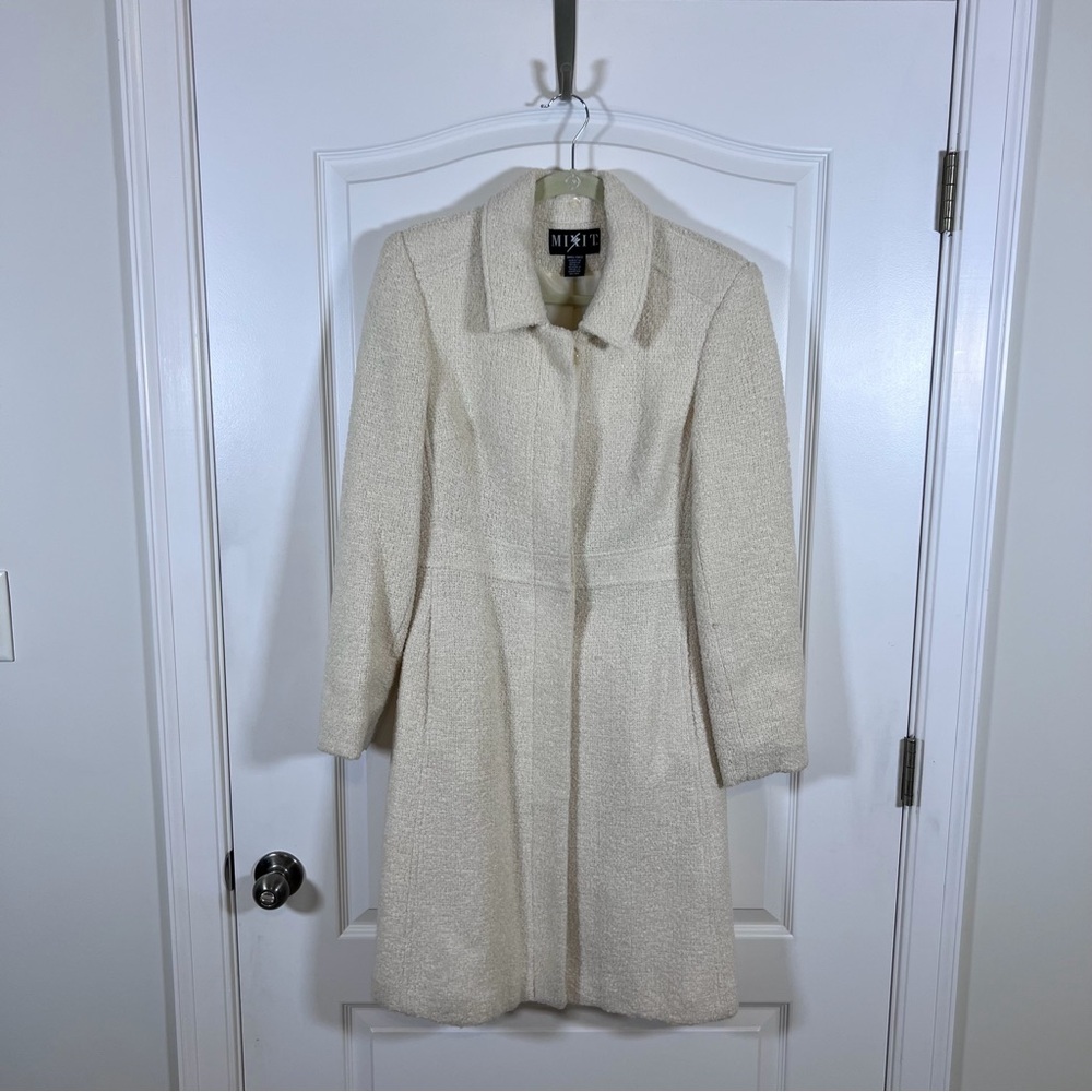 Mixit Cream/White Boucle Overcoat w/ Removable Faux Fur Collar, Small